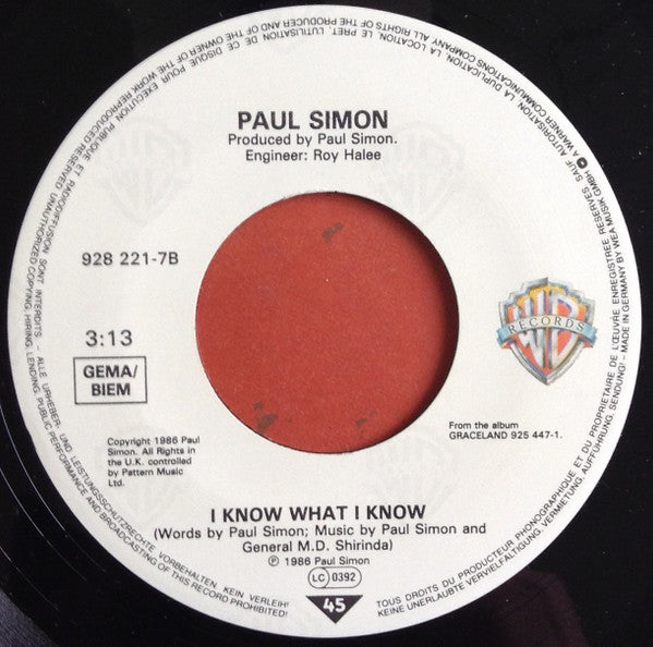 Paul Simon : Under African Skies (7", Single)