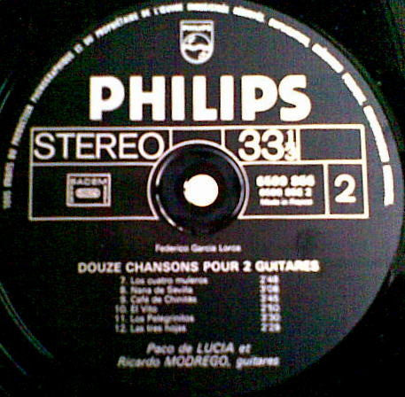 Federico García Lorca - Paco De Lucía, Ricardo Modrego : Douze Chansons Pour 2 Guitares (LP, Album)