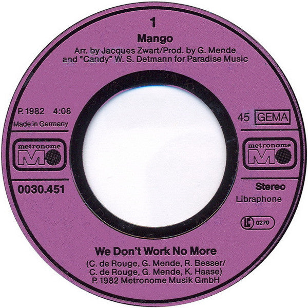 Mango (11) : We Don't Work No More / Girls Going Crazy (7", Single)
