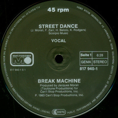 Break Machine : Street Dance (12", Maxi)