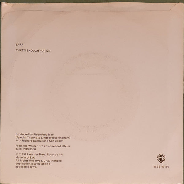 Fleetwood Mac : Sara (7", Single, Styrene, Ter)