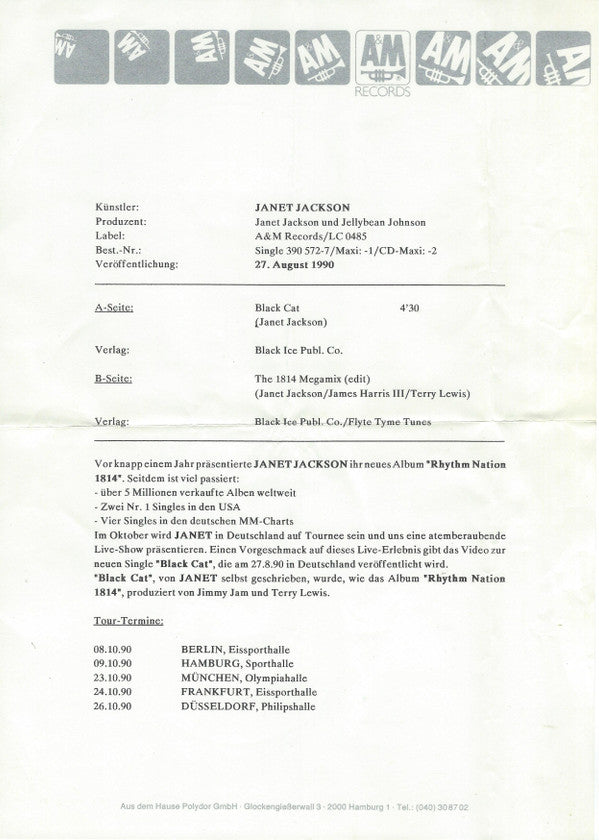 Janet Jackson : Black Cat (7", Single, Sil)