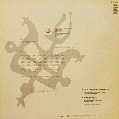 Phillip Boa And The Voodooclub* : I Don't Need Your Summer (12"-Motown-Rock-Version) (12", Maxi, Ltd)