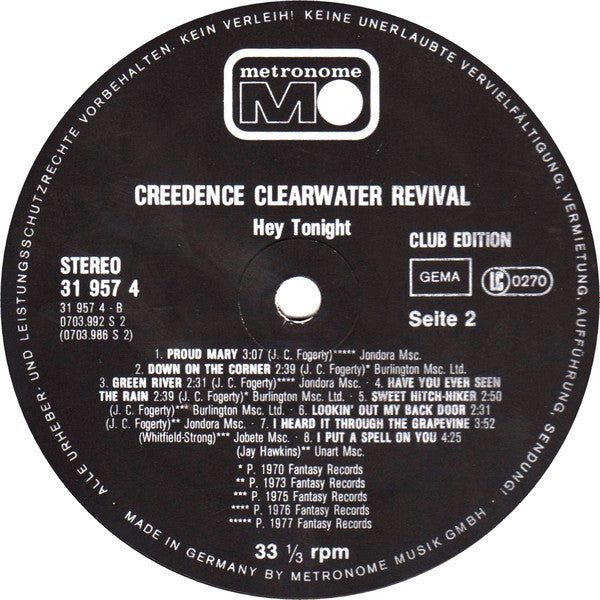 Creedence Clearwater Revival : Hey Tonight (LP, Comp, Club)