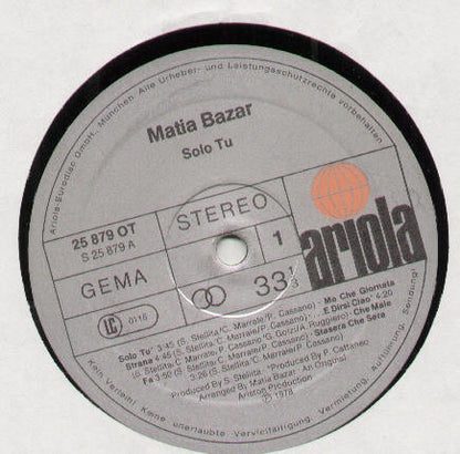 Matia Bazar : Solo Tu (LP, Comp)