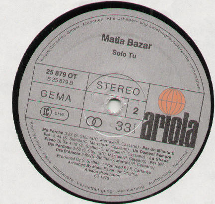 Matia Bazar : Solo Tu (LP, Comp)