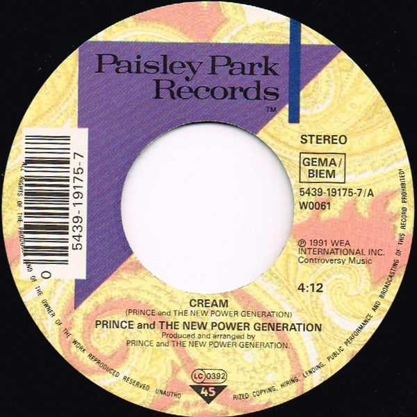 Prince And The New Power Generation : Cream (7", Single, Big)
