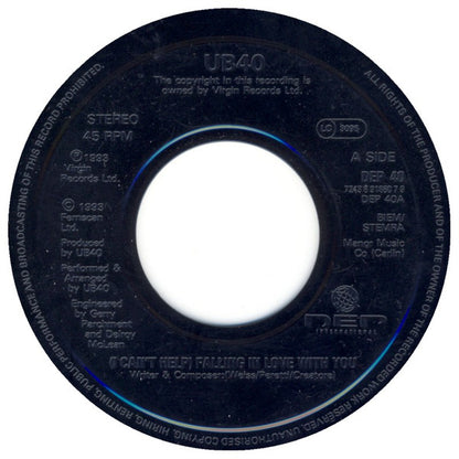 UB40 : (I Can't Help) Falling In Love With You (7", Single, Jukebox)