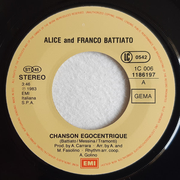 Alice (4) + Franco Battiato : Chanson Egocentrique (7", Single)