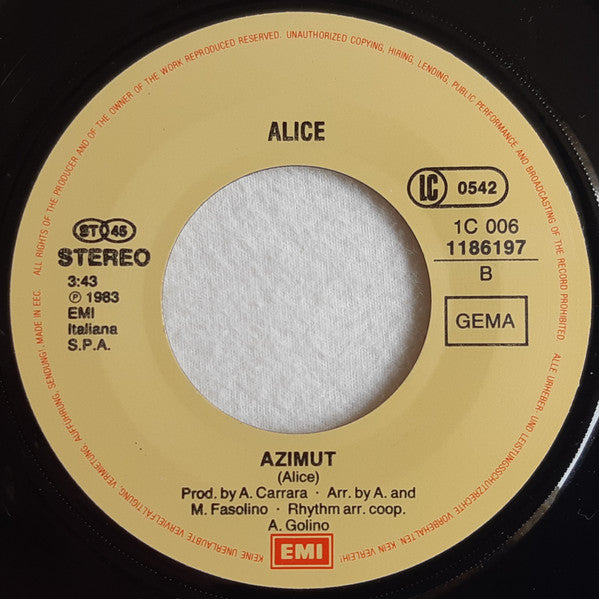 Alice (4) + Franco Battiato : Chanson Egocentrique (7", Single)