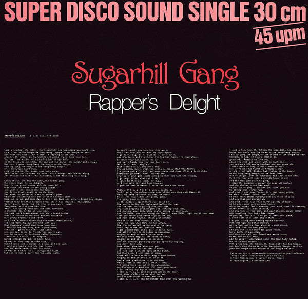 Sugarhill Gang : Rapper's Delight (12", Single, Spe)