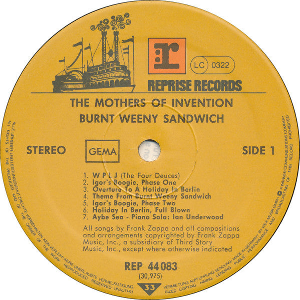 The Mothers : Burnt Weeny Sandwich (LP, Album, RE)
