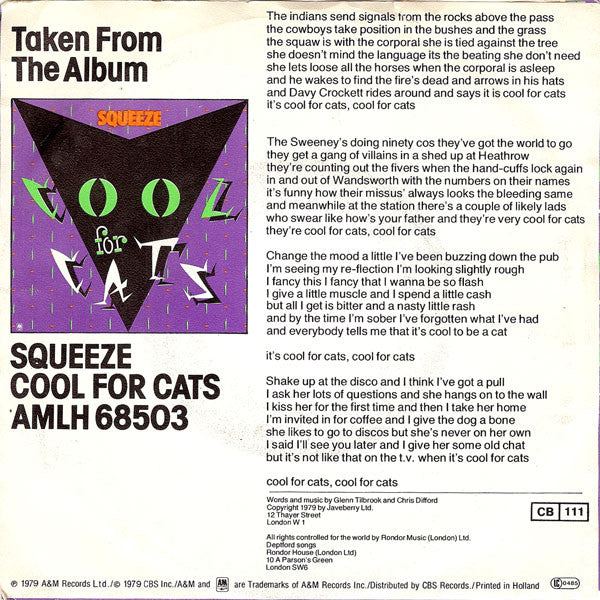 Squeeze (2) : Cool For Cats (7", Single)