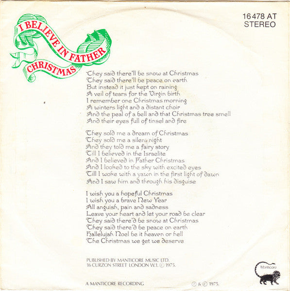 Greg Lake : I Believe In Father Christmas (7", Single)