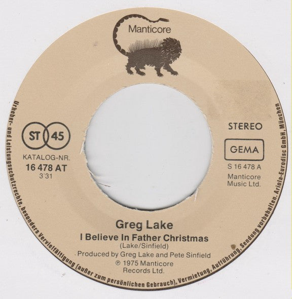 Greg Lake : I Believe In Father Christmas (7", Single)