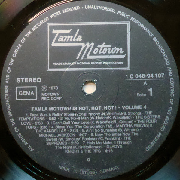 Various : Tamla-Motown Is Hot, Hot, Hot! Volume 4 (LP, Comp, Gat)