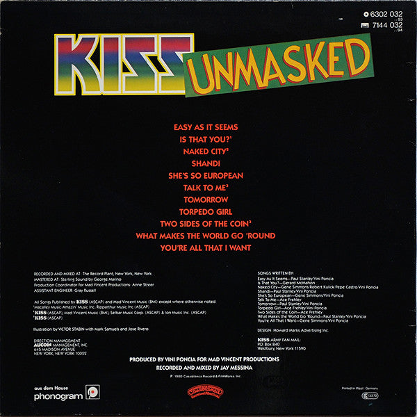 Kiss : Unmasked (LP, Album, RE)