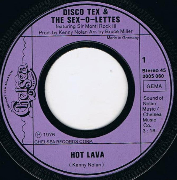 Disco Tex & The Sex-O-Lettes* Featuring Sir Monti Rock III : Hot Lava Part 1 & 2 (7", Single)