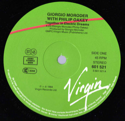Giorgio Moroder With Philip Oakey : Together In Electric Dreams (Extended) (12", Single)