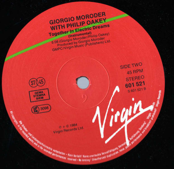 Giorgio Moroder With Philip Oakey : Together In Electric Dreams (Extended) (12", Single)