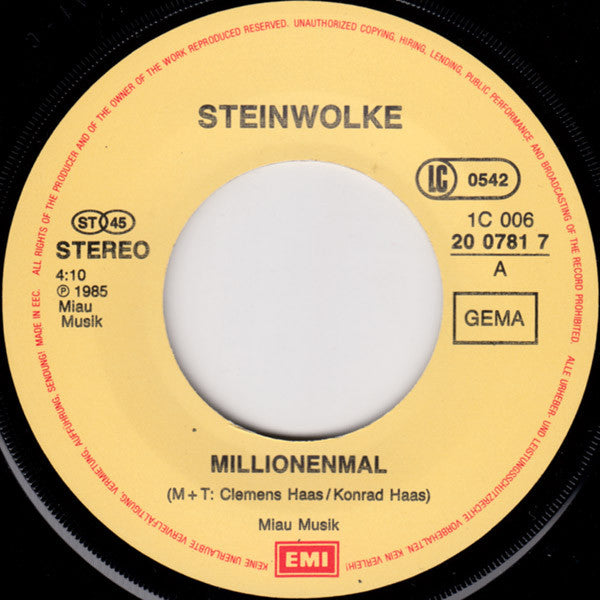 Steinwolke : Millionenmal (7", Single)