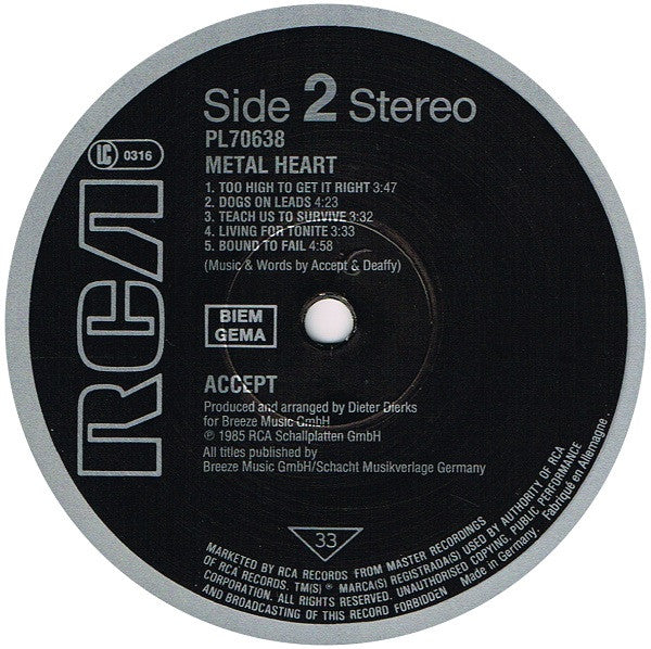 Accept : Metal Heart (LP, Album)