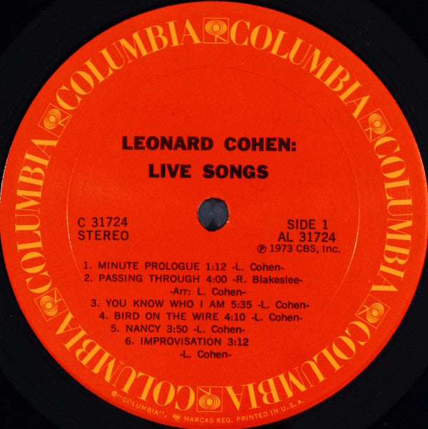 Leonard Cohen : Live Songs (LP, Album)