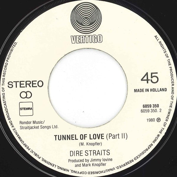 Dire Straits : Tunnel Of Love (Part 1 & 2) (7", Single)
