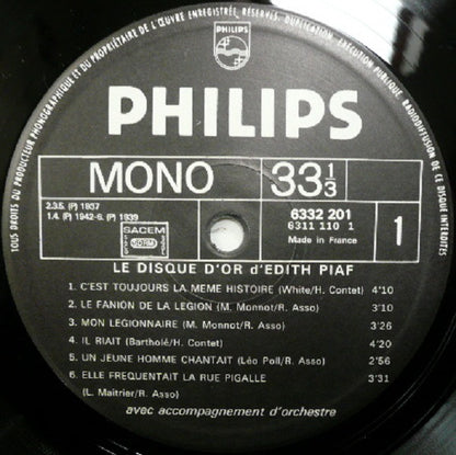 Edith Piaf : Mon Légionnaire (LP, Comp, Mono)