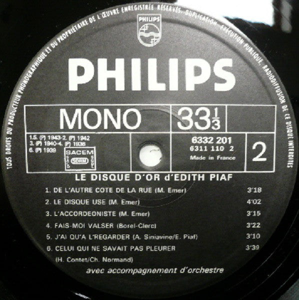 Edith Piaf : Mon Légionnaire (LP, Comp, Mono)