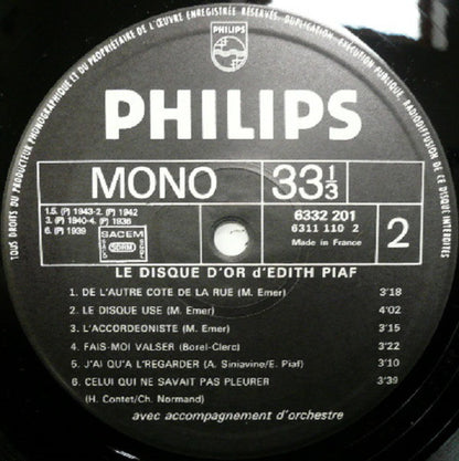 Edith Piaf : Mon Légionnaire (LP, Comp, Mono)