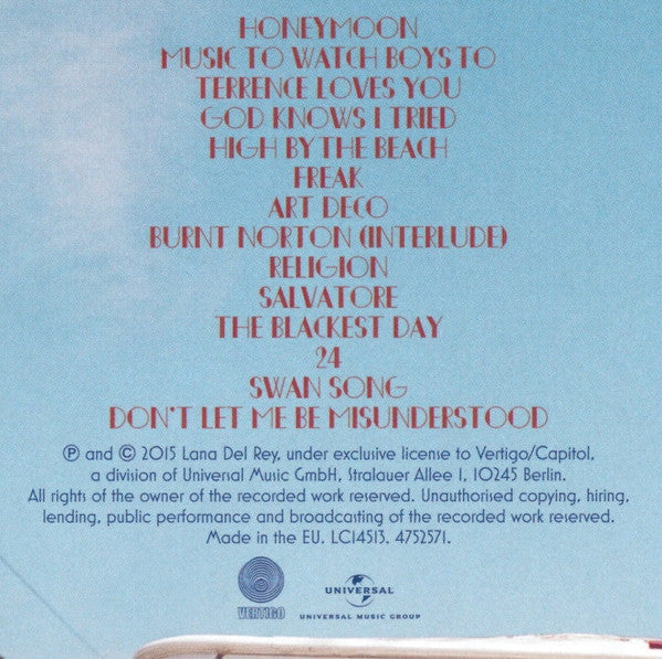 Lana Del Rey : Honeymoon (CD, Album)