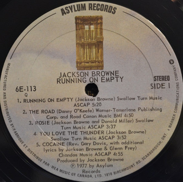 Jackson Browne : Running On Empty (LP, Album, Qua)