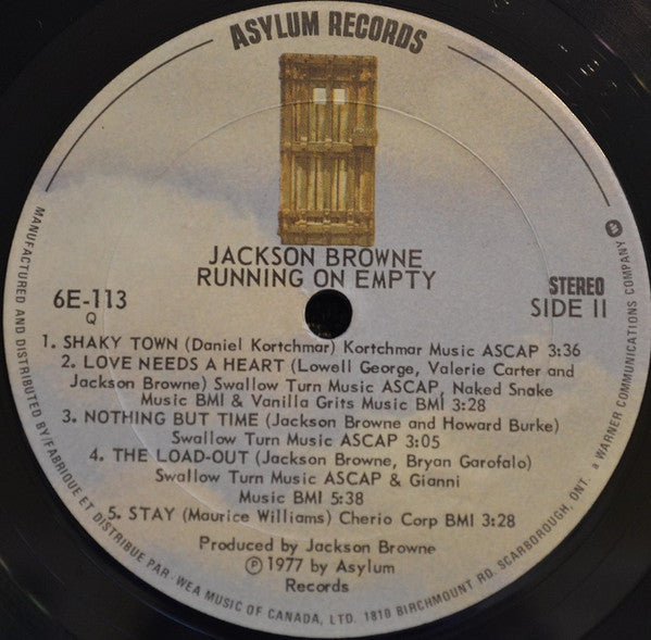 Jackson Browne : Running On Empty (LP, Album, Qua)