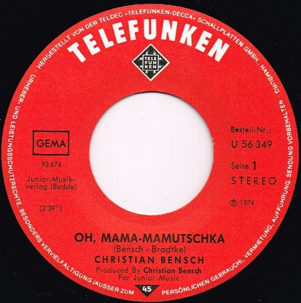 Christian Bensch : Oh, Mama - Mamutschka (7", Single)