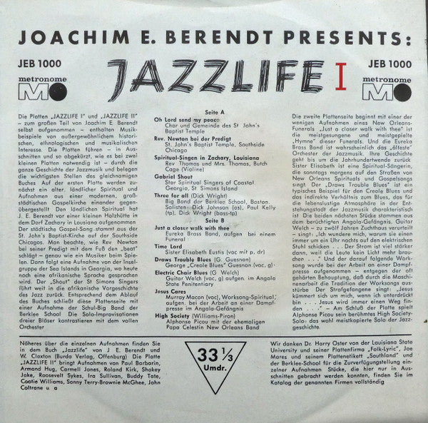 Various : Joachim E. Berendt Presents: Jazzlife (2x7", EP, Comp)