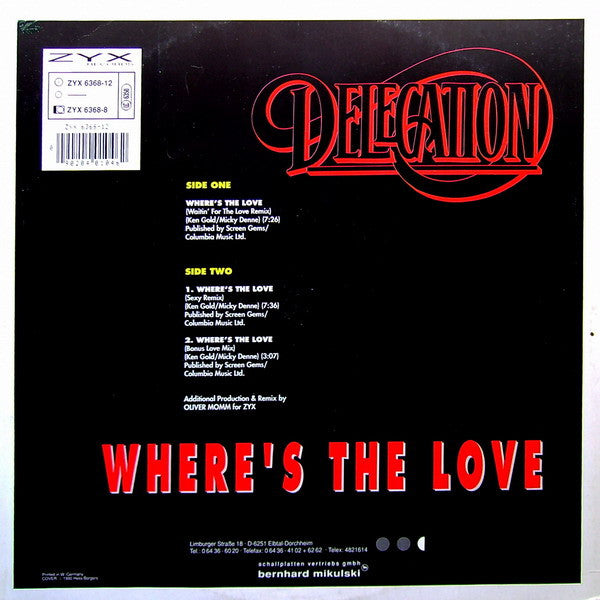 Delegation : Where's The Love (Fresh Mix 90) (12")