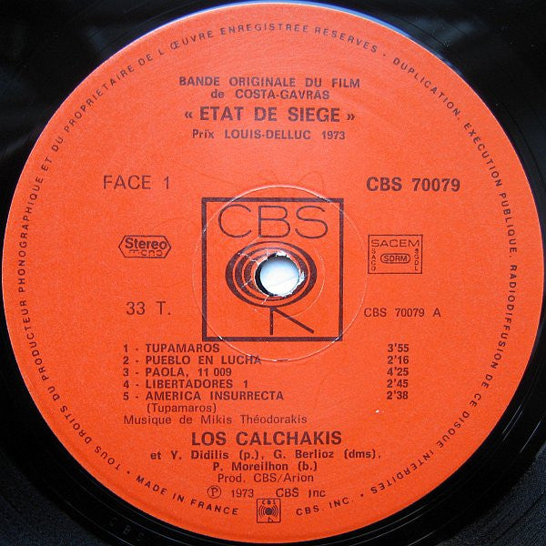 Los Calchakis : Etat De Siege (Bande Originale Du Film) (LP, Album, Gat)