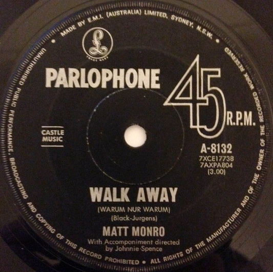 Matt Monro : Walk Away (7", Single)