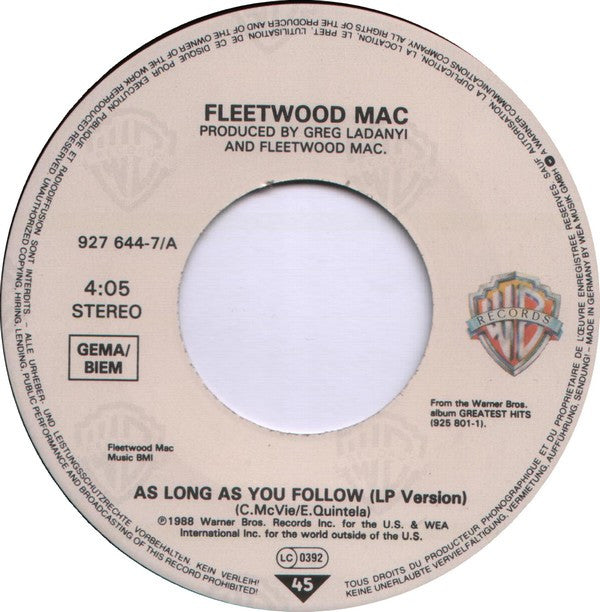 Fleetwood Mac : As Long As You Follow (7", Single)