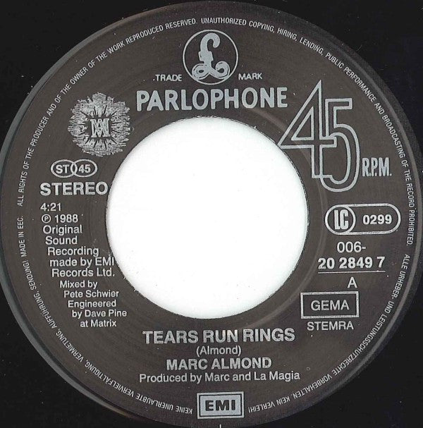 Marc Almond : Tears Run Rings (7", Single)