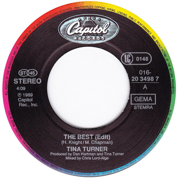 Tina Turner : The Best (7", Single)