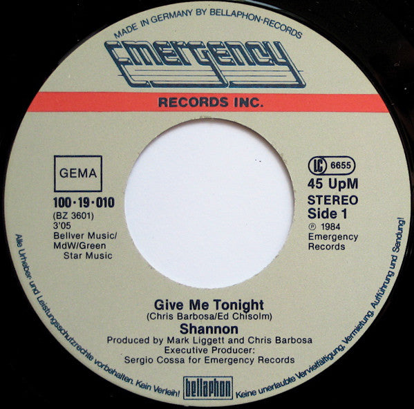 Shannon : Give Me Tonight (7", Single)