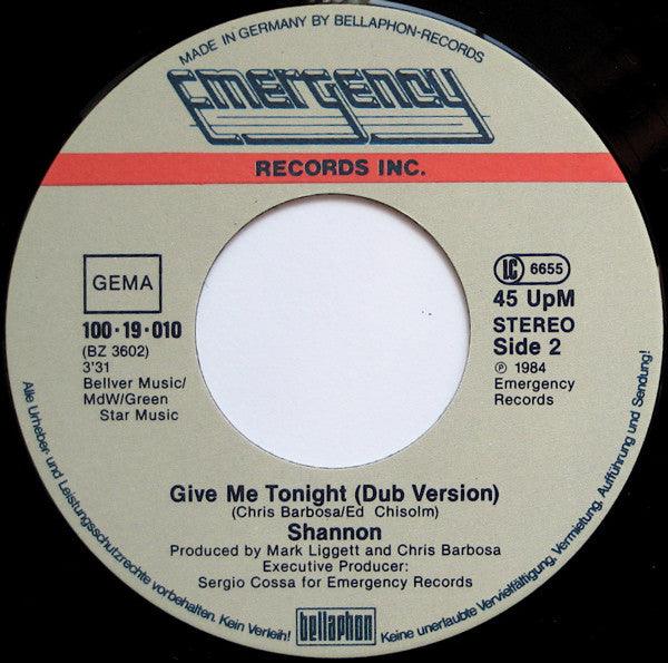 Shannon : Give Me Tonight (7", Single)