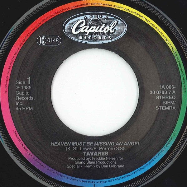 Tavares : Heaven Must Be Missing An Angel (Special 7" Remix By Ben Liebrand) (7", Single)