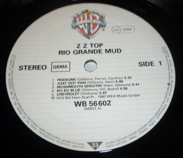 Z Z Top* : Rio Grande Mud (LP, Album, RE)