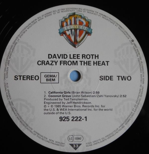 David Lee Roth : Crazy From The Heat (12", EP)