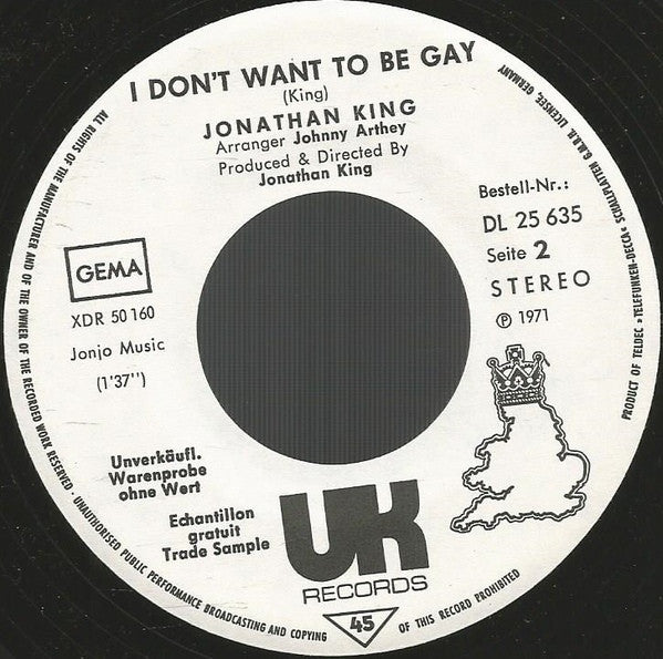Jonathan King : Hooked On A Feeling (7", Single, Promo, RE)
