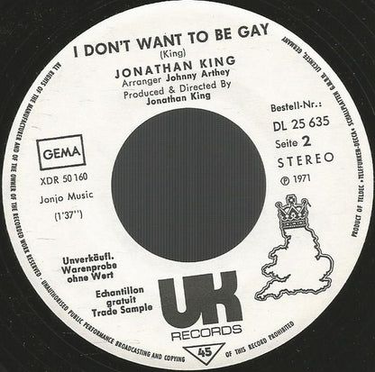 Jonathan King : Hooked On A Feeling (7", Single, Promo, RE)