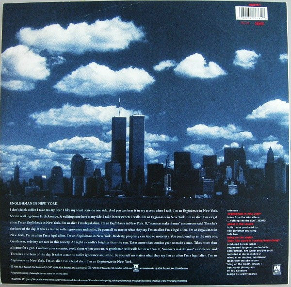 Sting : Englishman In New York (12", Maxi)